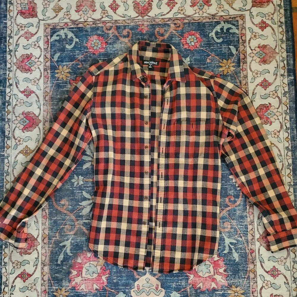 J Crew Mercantile Checkered Flannel W/ Elbow Patches